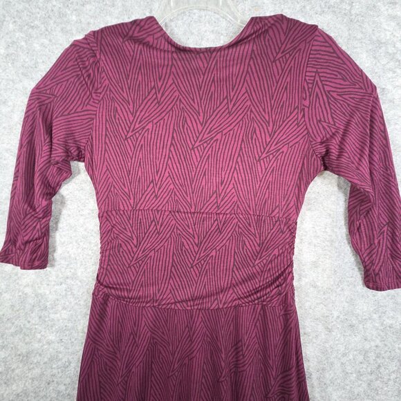Boden Womens geometric stripe maroon v neck faux wrap tencel jersey  dress 12R - Picture 6 of 10